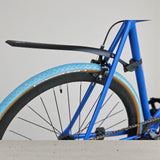 Mud guard installed on blue fixie bike