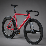 XFIXXI Première V3 Carbon Limited Edition VITE Turbine carbon fixed gear bike in Rugged Crimson – angled view