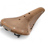 Brooks B17 Softened Saddle in Pre-aged Dark Tan – angled view