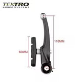 Tektro brake lever with measurements on a white background