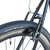 Close-up of a TrackloX wheel with Prinsun tire by XFIXXI