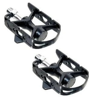 MKS AR-2 Classic Touring Bike Pedals in black with wide aluminum platform, ideal for fixie, single-speed, and urban commuter bikes