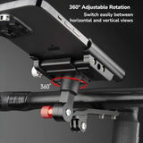 AeroLink OneMount showing 360-degree phone rotation on a bike handlebar with adjustable viewing angles