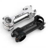 UNO 25.4mm aluminum bike stems in black and polished silver finish, 90mm length with ±7° angle, compatible with 28.6mm steerer tubes