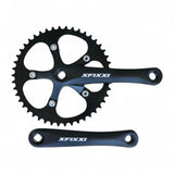 XFIXXI 165mm crank arms and 46T chainring displayed side by side