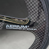 Close-up of carbon rim graphic on XFIXXI Première V3 Carbon Limited Edition wheel