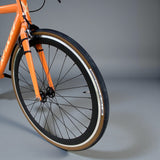 XFIXXI quick-release front mud guard on orange bike front wheel