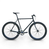 XFIXXI TrackloX single speed tracklocross bike with chromoly frame, 35c gravel tires, flip-flop hub and V-brakes in blue and black