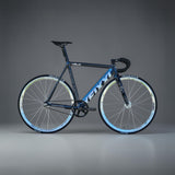 Full profile view of XFIXXI VÉLO VITE Low Pro Track Bike Limited Edition in blue and black