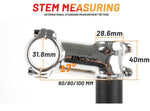 UNO Aluminum Head Stem - Polished Nickel Finish (60 / 80 / 100 mm) - by xfixxi bikes - measurements