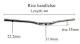 Alloy Riser Handle Bar - Polished Nickel Finish 31.8/640 mm - by xfixxi bikes - dimensions